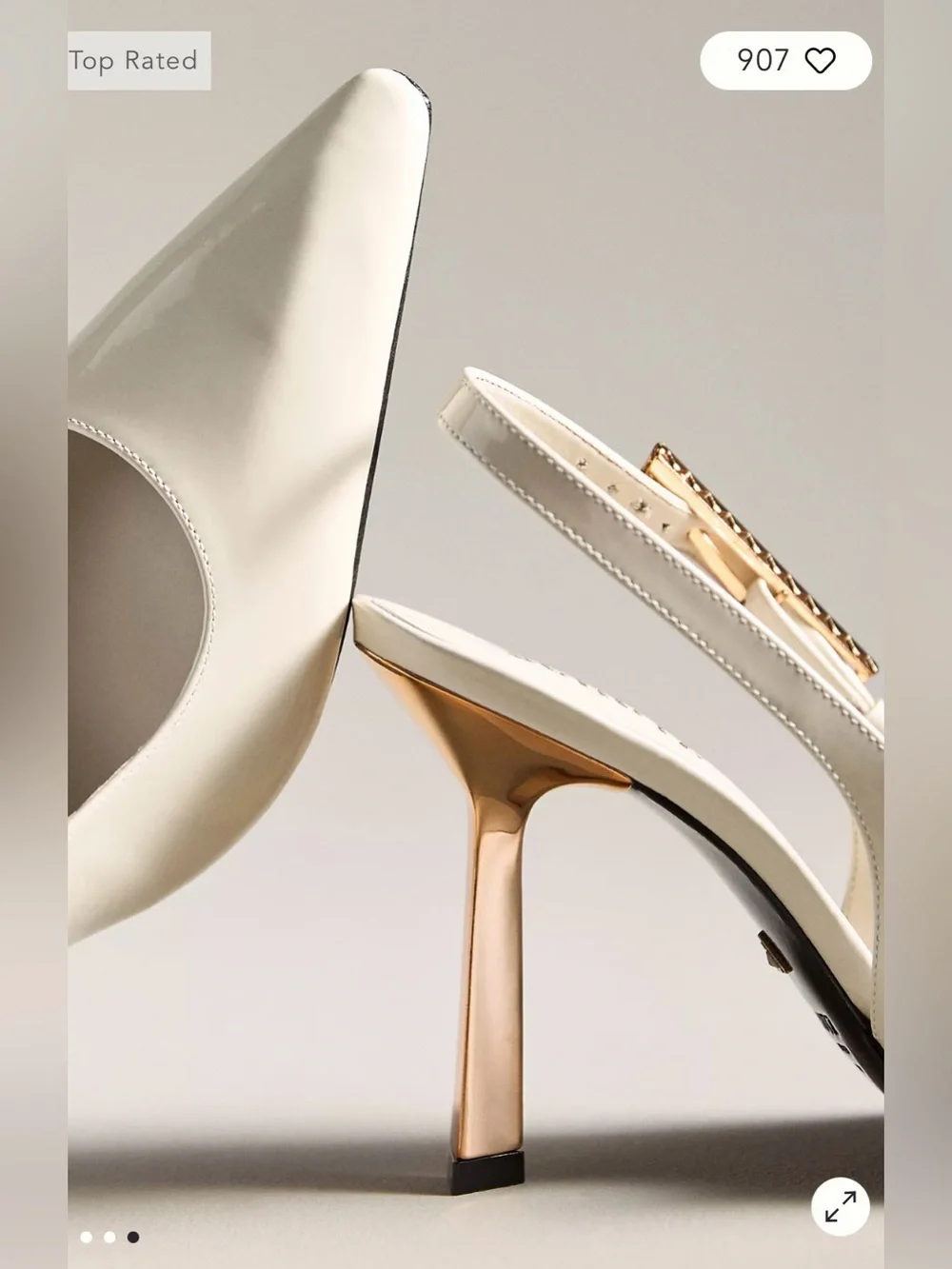 SCHUTZ Cream Pointed Slingback Heels with Gold Buckle & Gold Heel